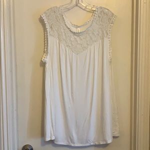 White Tank with Lace Neck Detail